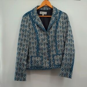 W By Worth Blue & Silver Floral Paisley Blazer RARE Vintage